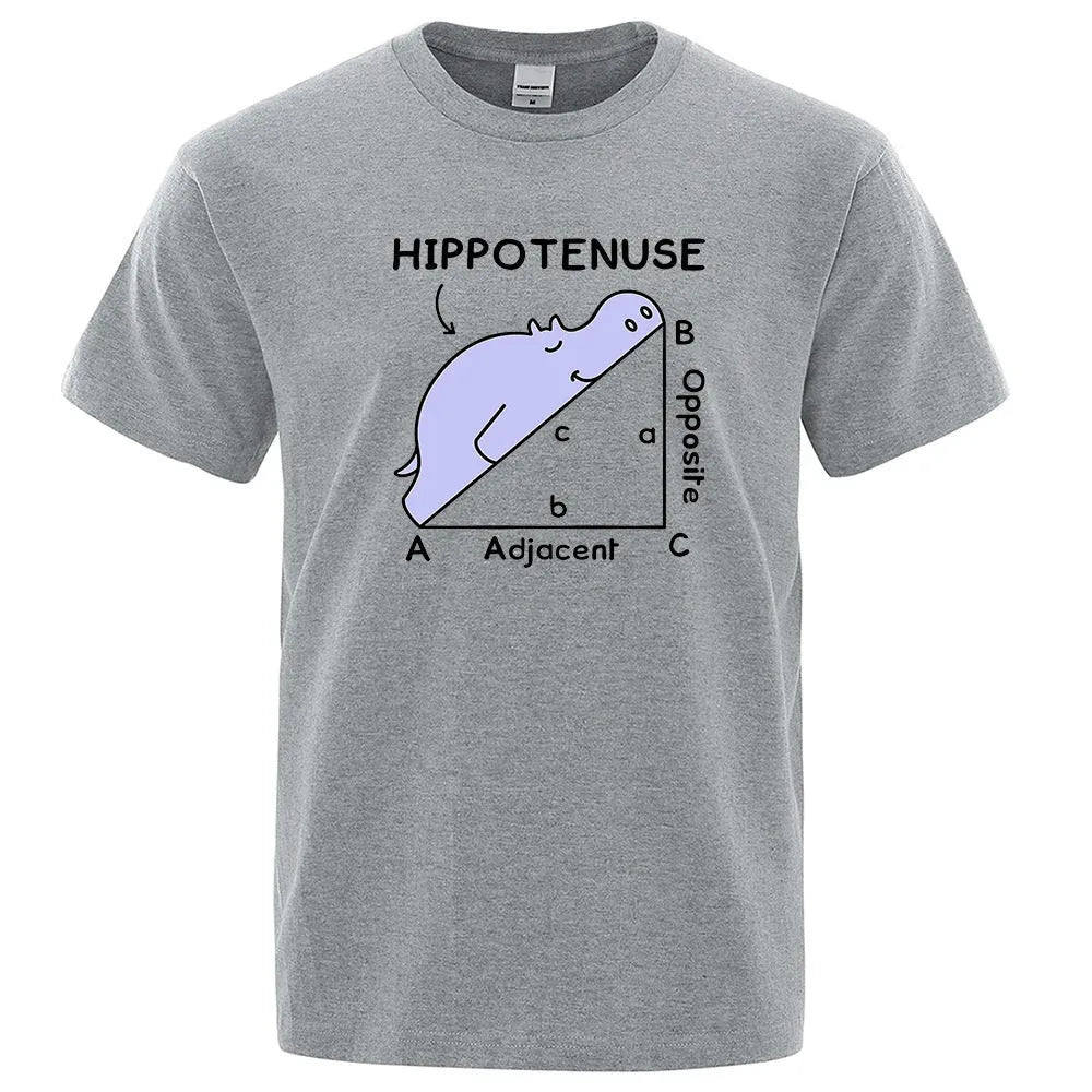 Loose fit cotton t-shirt with white hippotenuse opposite adjacent math joke print on army green fabric