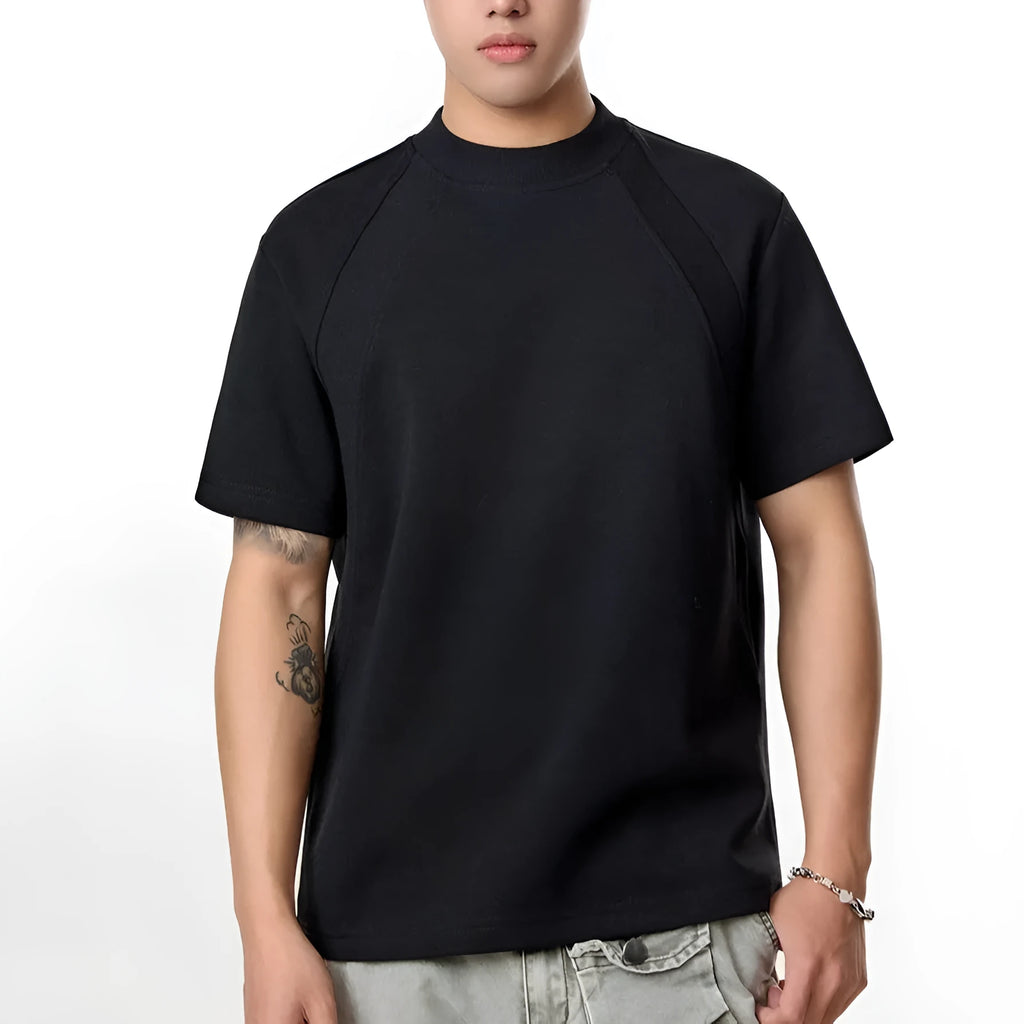 Loose grey short sleeve top with textured air layer stitching detail on the front