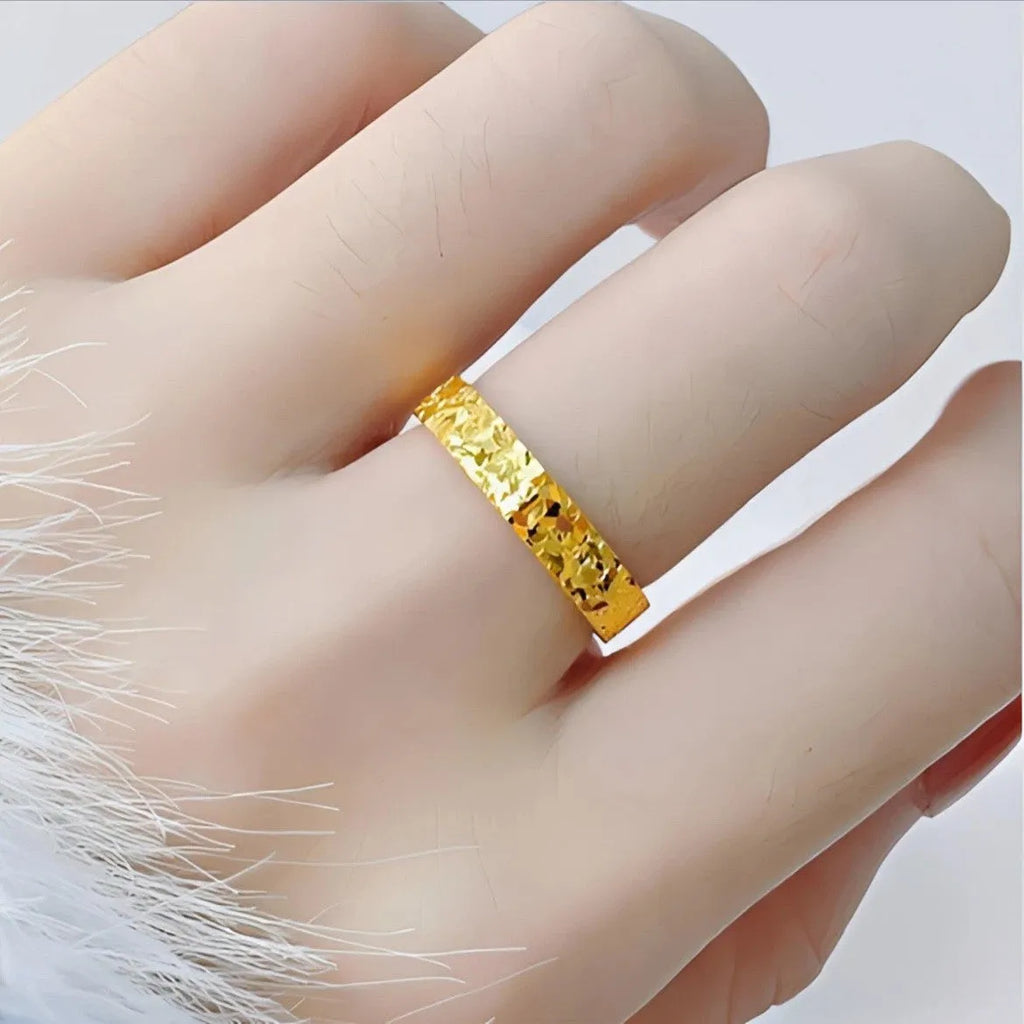 Vietnam placer gold open ring for women, copper with electroplated yellow gold finish, geometric starry sky pattern, adjustable forefinger ring