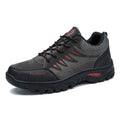 Men's brown suede hiking shoes with round toe and lace-up front