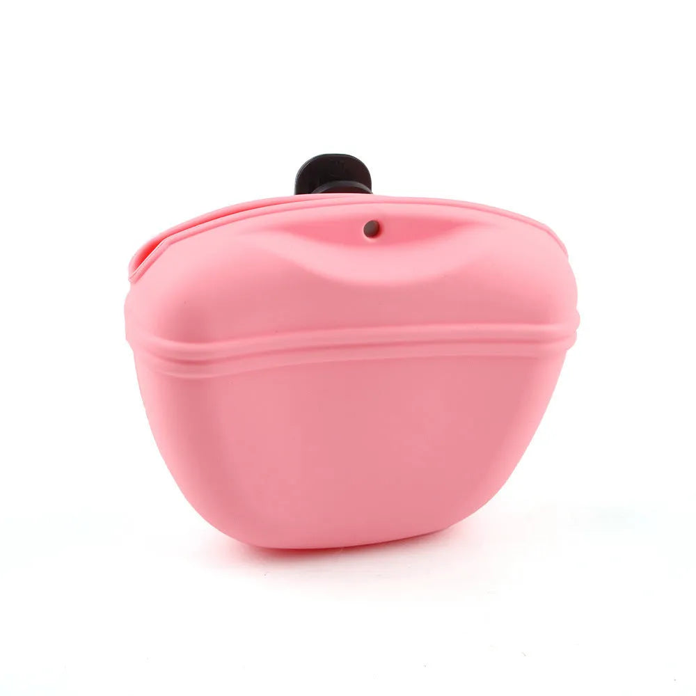 Silicone dog training treat bag with clip attachment in assorted colours