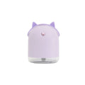 Micron atomisation smart humidifier in purple and yellow, 91mm tall, with USB cable showing timer controls