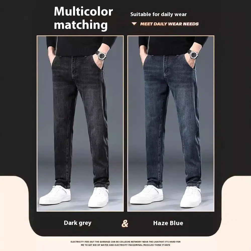 Slim straight casual trousers in blue grey colour with micro-elastic polyester fabric for teenage summer wear