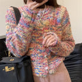 Retro style acrylic knitted cardigan sweater with toothbrush hair texture in pink or green colour options