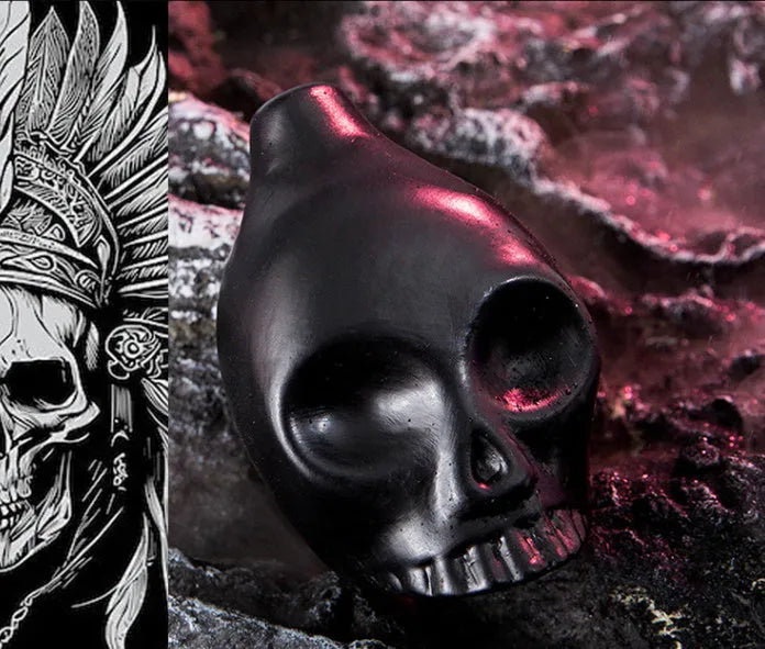 Skull whistle decompression toy made from dolomite ceramic in matte black finish