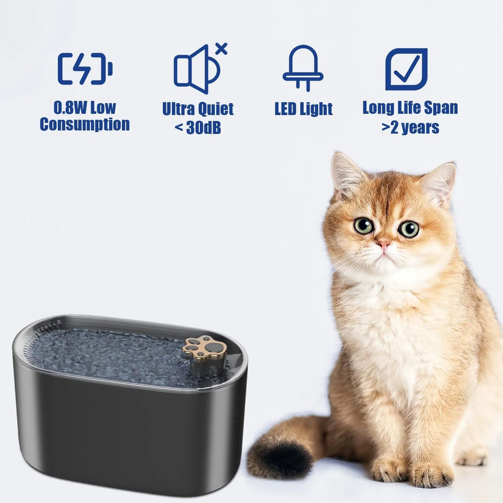 Berlin blue automatic pet water fountain with triple filter and LED light on a wooden floor.