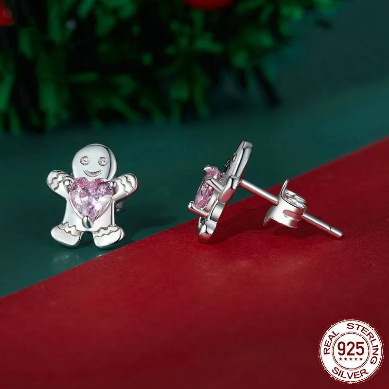 Original Christmas 925 sterling silver stud earrings and ring set in gift box