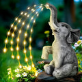 Modern grey resin elephant garden sculpture with integrated LED lighting strip