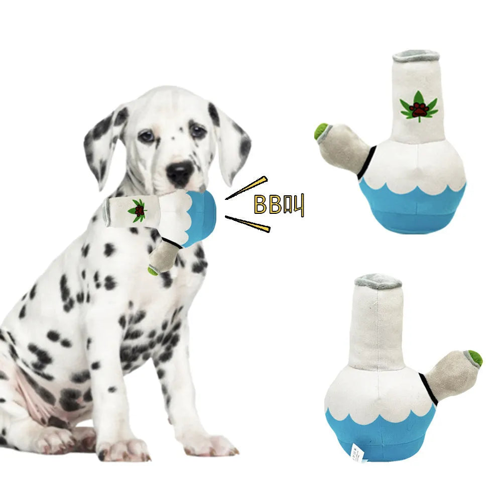 Colourful sounding kettle plush dog toy with picture-style pattern, 24 cm size