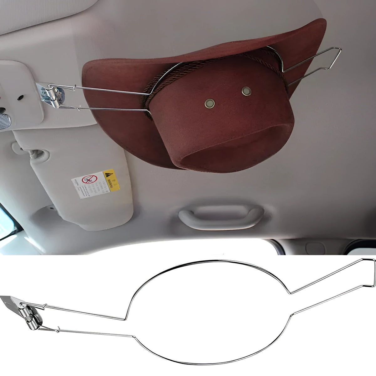 Car hat stand with chrome-plated iron finish and brown colour, holding hats and coats
