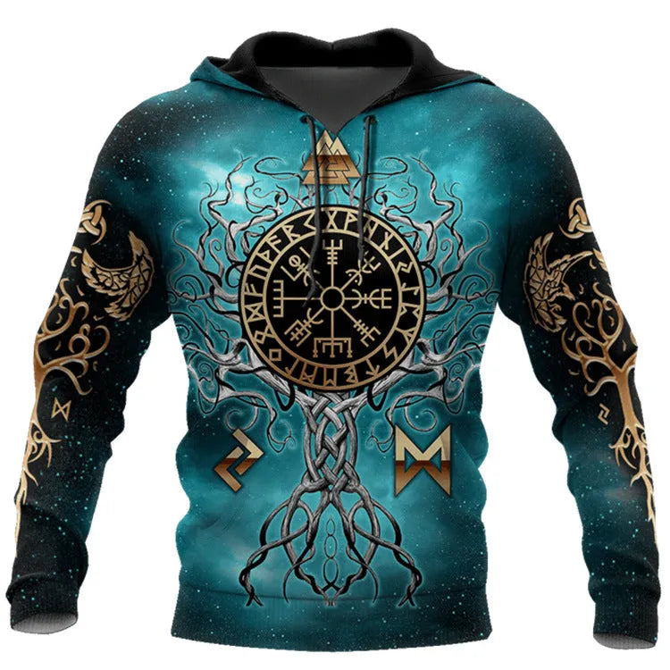 Men's animal print polyester pullover hoodie with long sleeves and round neck in street trend style