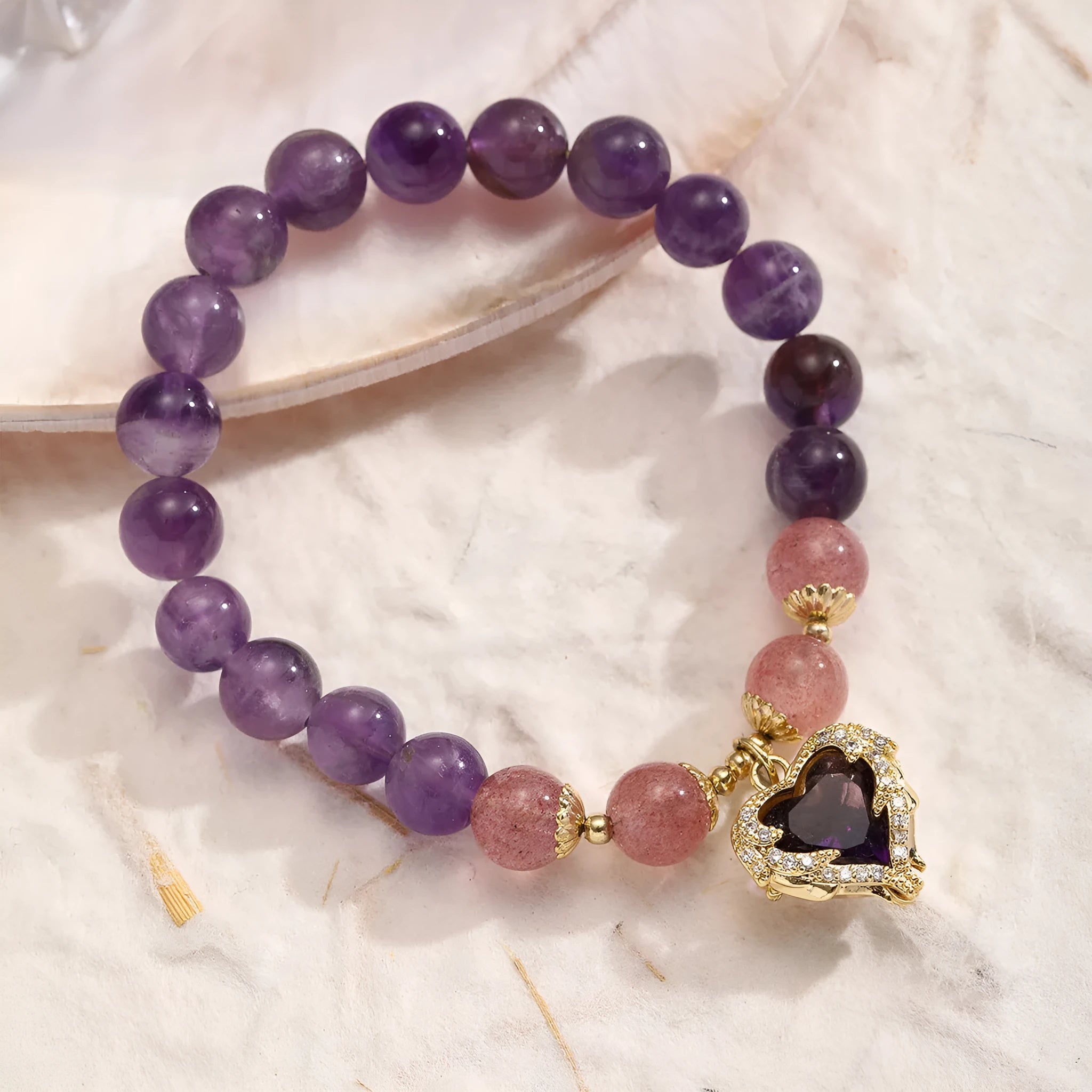 Crystal string beads bracelet in Asterism Juyun colour with peace buckle closure