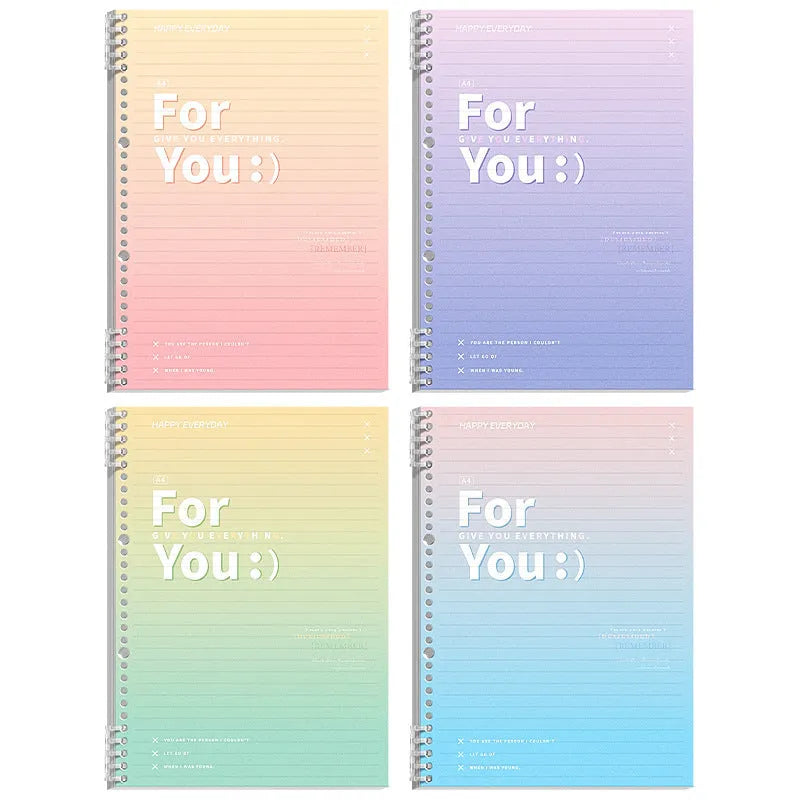 Removable coil gradient notebook in blue green pink purple colours with PP cover