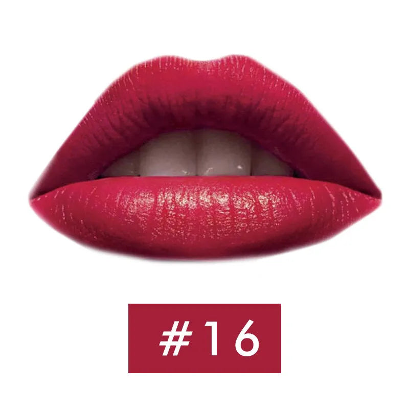 Beauty Creative mushroom head matte lipstick in black tube, shade Rose Red colour swatch