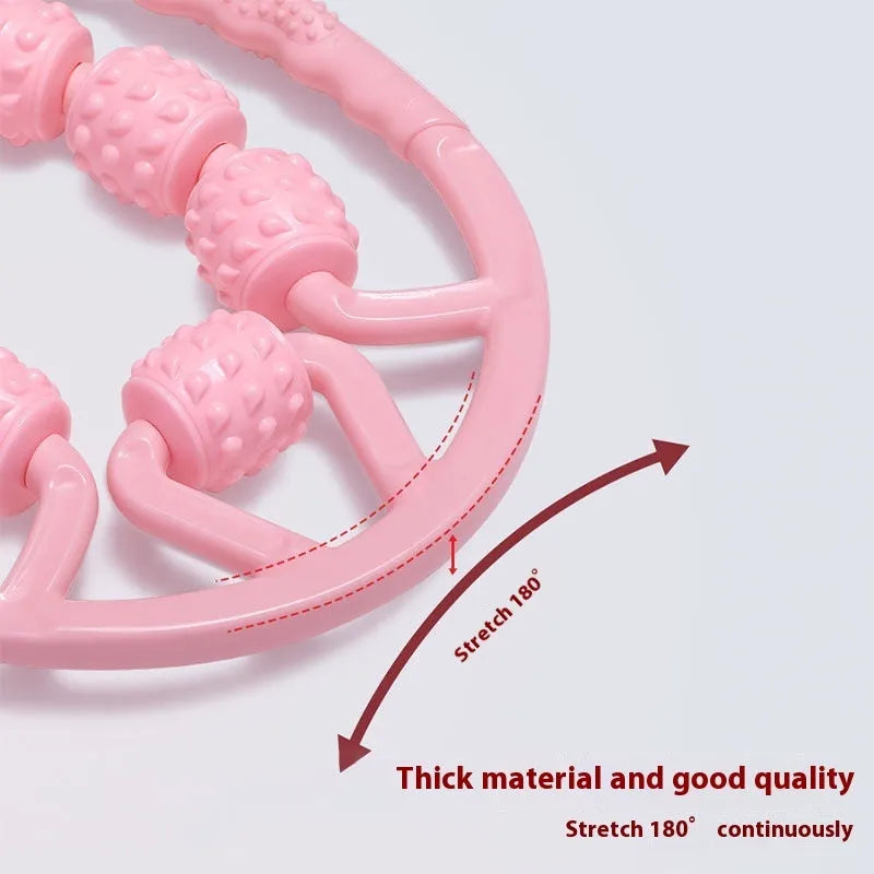 Ring clip leg massager roller with multiple acupressure wheels in Macaron Pink, Blue, or Purple.