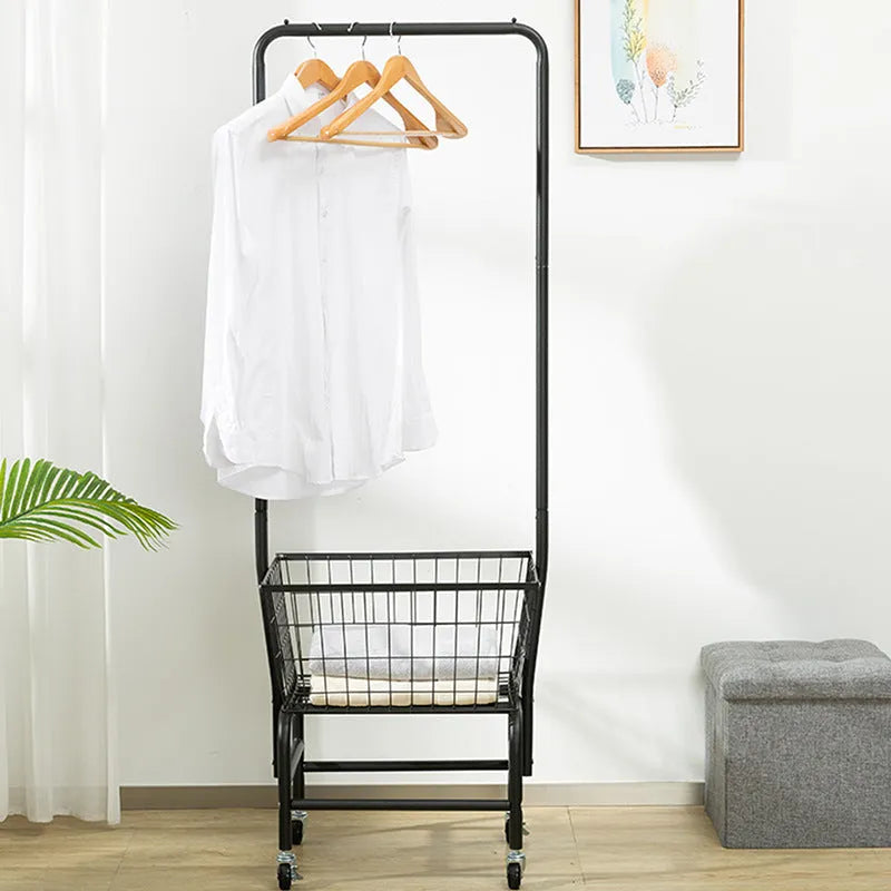 White iron pulley storage car with single rod for hanging clothes on wardrobe rail