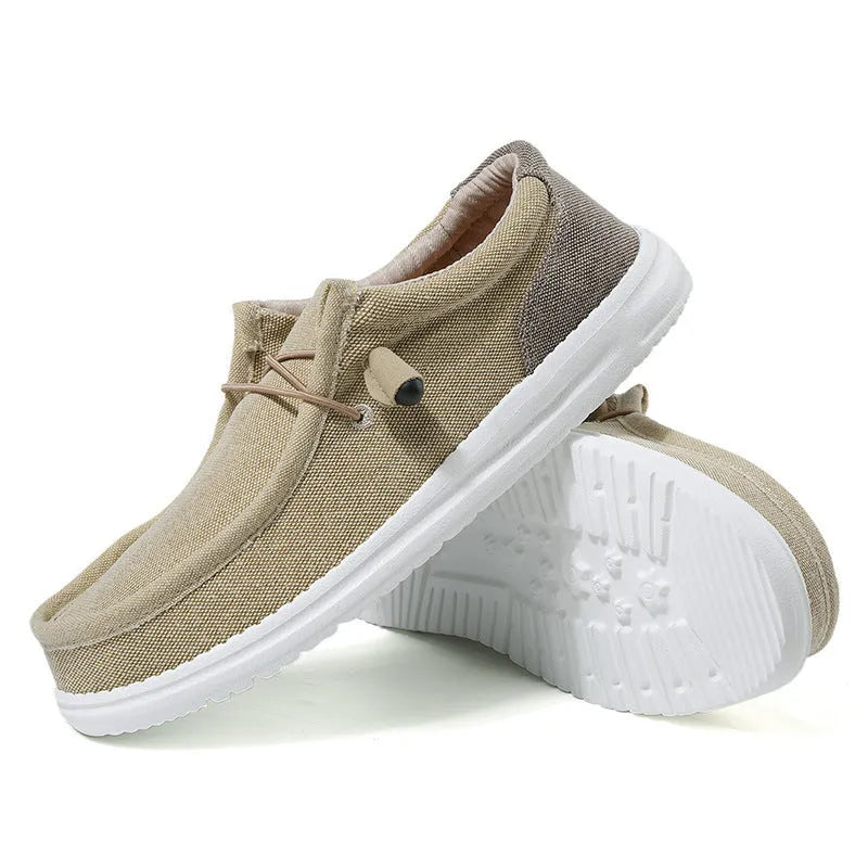 Men's green and orange canvas casual shoes with round toe and decorative mosaic detailing
