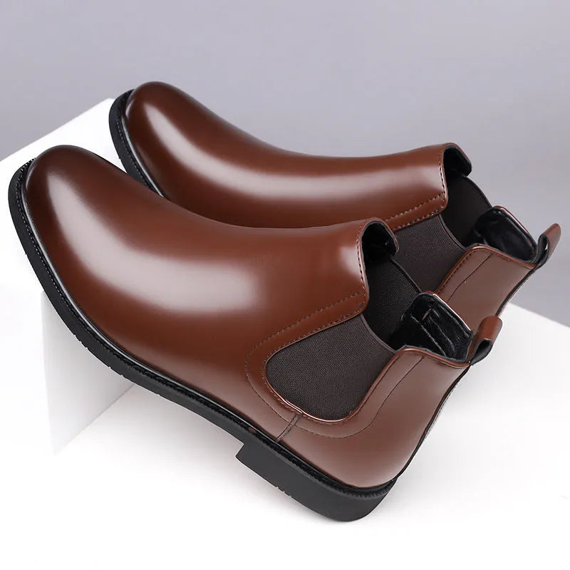 Men's brown fleece-lined Martin boots with tassel detail, rubber sole, and PU leather upper for outdoor use