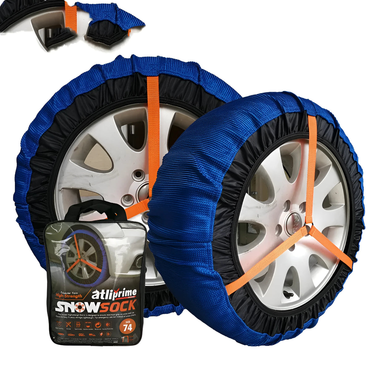 Winter textile anti-skid chain KD Auto Snow Sock in black jacquard polyester for car tyre traction on snow
