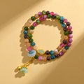 Women's double circle bracelet with natural chalcedony beads in 6.5mm diameter