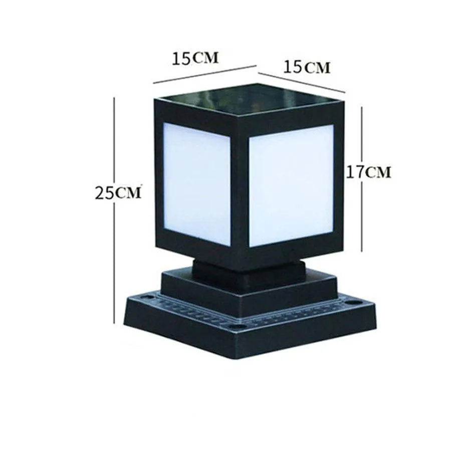 A set of waterproof solar-powered garden lights installed along a lawn edge and wall.
