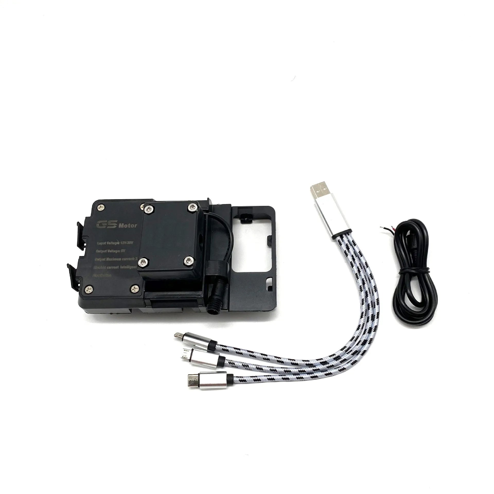Black ABS plastic phone mounting bracket for BMW R1200GS and R1250GS motorcycles.