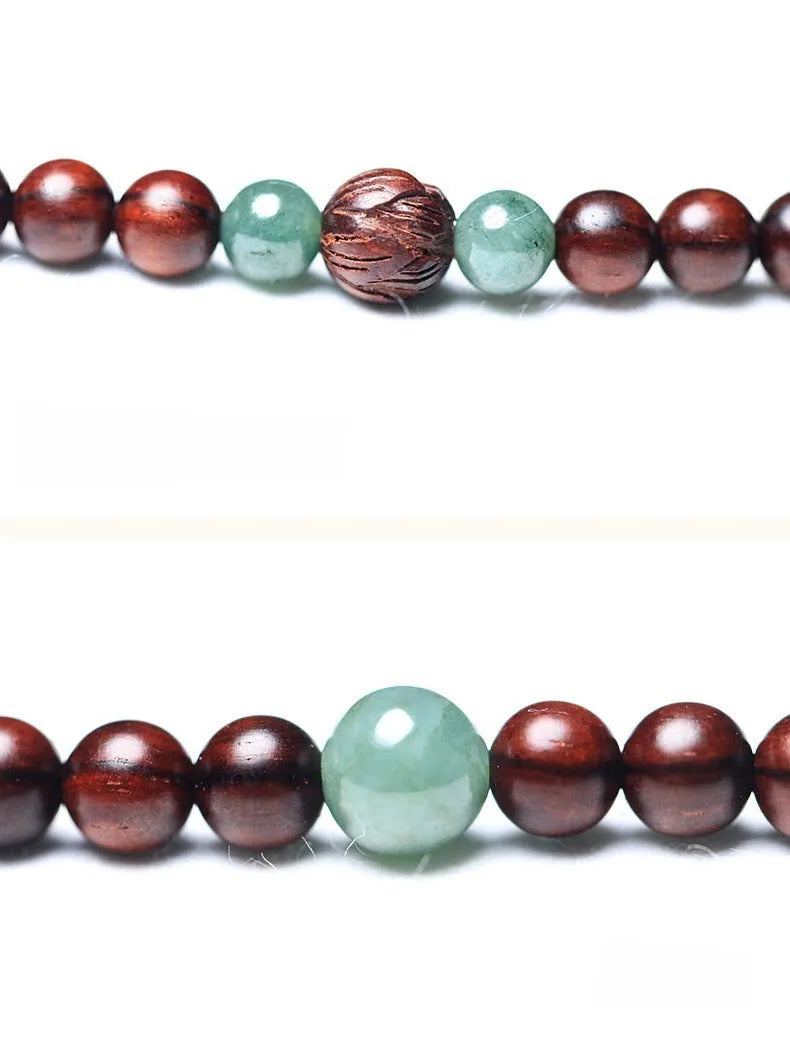 Rosewood beaded bracelet with 108 6mm beads and carved Hotian jade pendant centrepiece