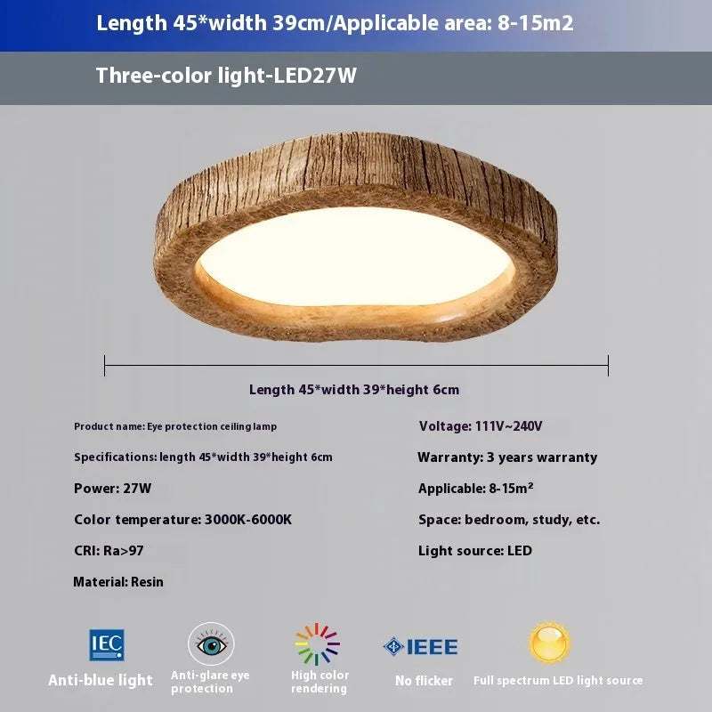 Wood grain finish ceiling lamp in new Chinese style for bedroom lighting