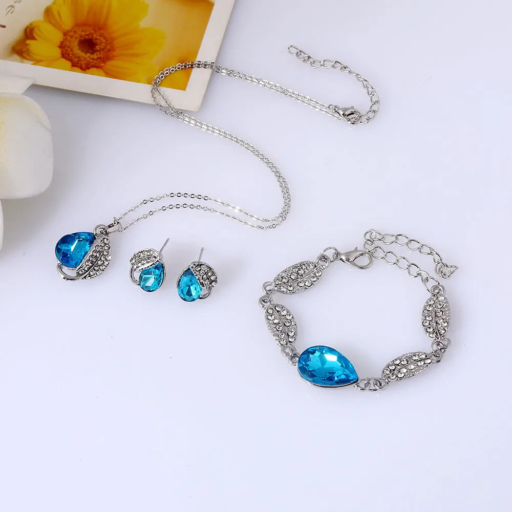 Bridal headdress bracelet earring three-piece set pendant drop metal alloy European American style