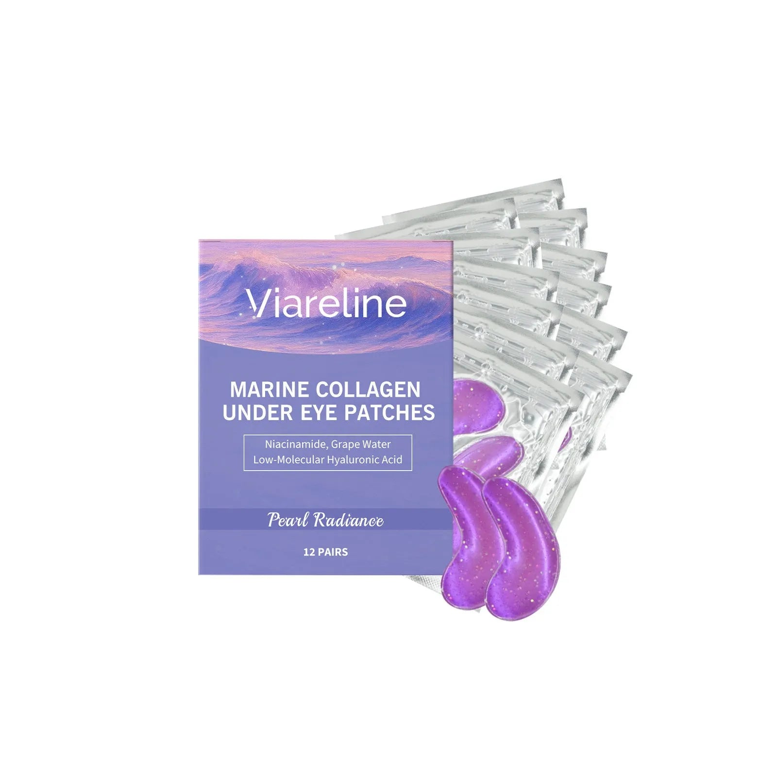 Collagen eye mask pack containing 12 pairs for daily moisturising skincare.