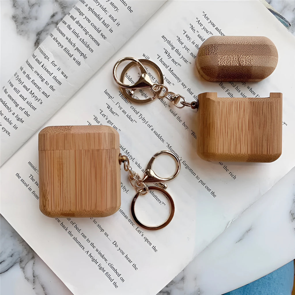 Wood grain clamshell earphone cover for AirPods 1st and 2nd generation in carbonized bamboo colour