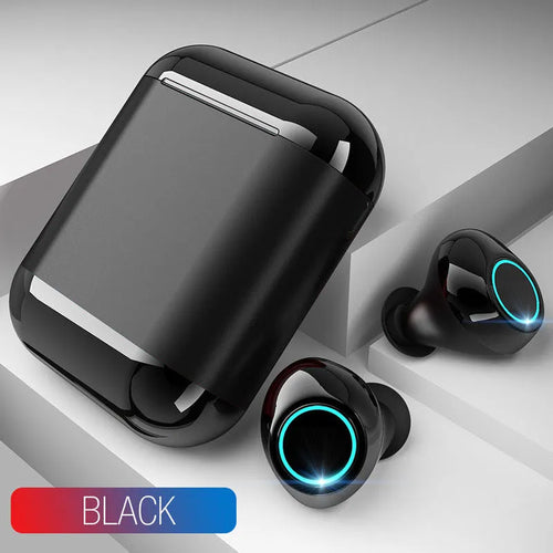 Black, Gold and Light Grey TWS wireless Bluetooth earphones showing separate left and right earpieces