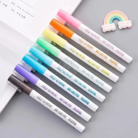 Set of eight multicolor plastic highlighters with assorted refill colours, 1mm tip, 140mm length