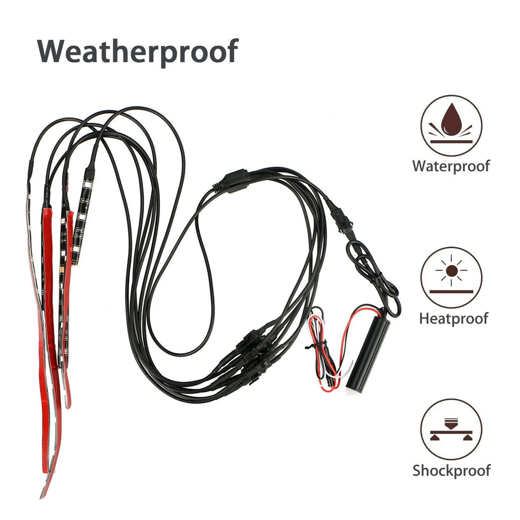 Black silicone RGB LED light bar kit with wireless remote for car and motorcycle atmosphere lighting