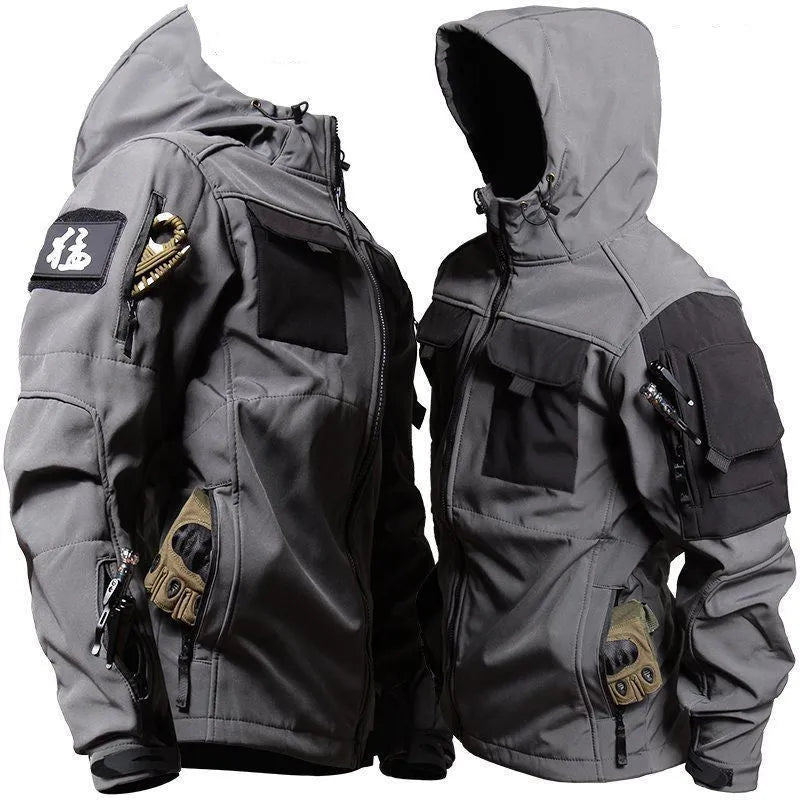 Men's fleece jacket and pants set in corduroy with hooded Korean style in army green beetle coat colour