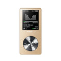 All-metal MP3 player with gold finish, 1.8-inch TFT screen, and physical key controls