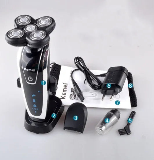 Smart rechargeable razor with ABS body, charging base, and interchangeable cutter heads in EU format