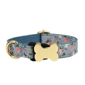 Flat fabric printed grid dog collar with bone buckle in nylon, available in multiple colours and sizes
