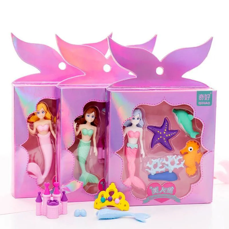 Flower Fairy and Mermaid pattern novelty eraser suit 12-pack box with 14x13cm TPR rubber sheets