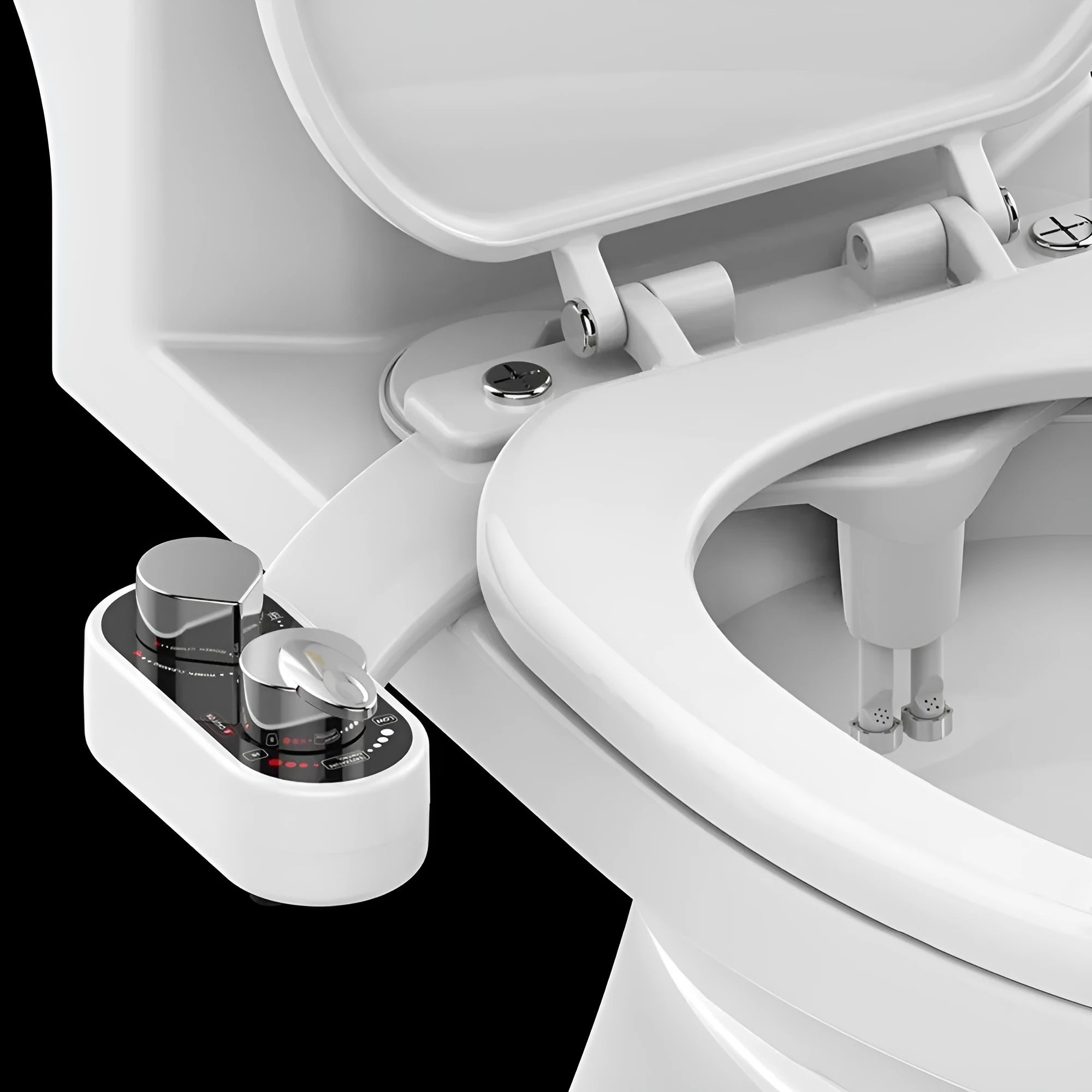 Self cleaning bidet toilet water spray with dual nozzles in white ABS plastic for anal and feminine wash