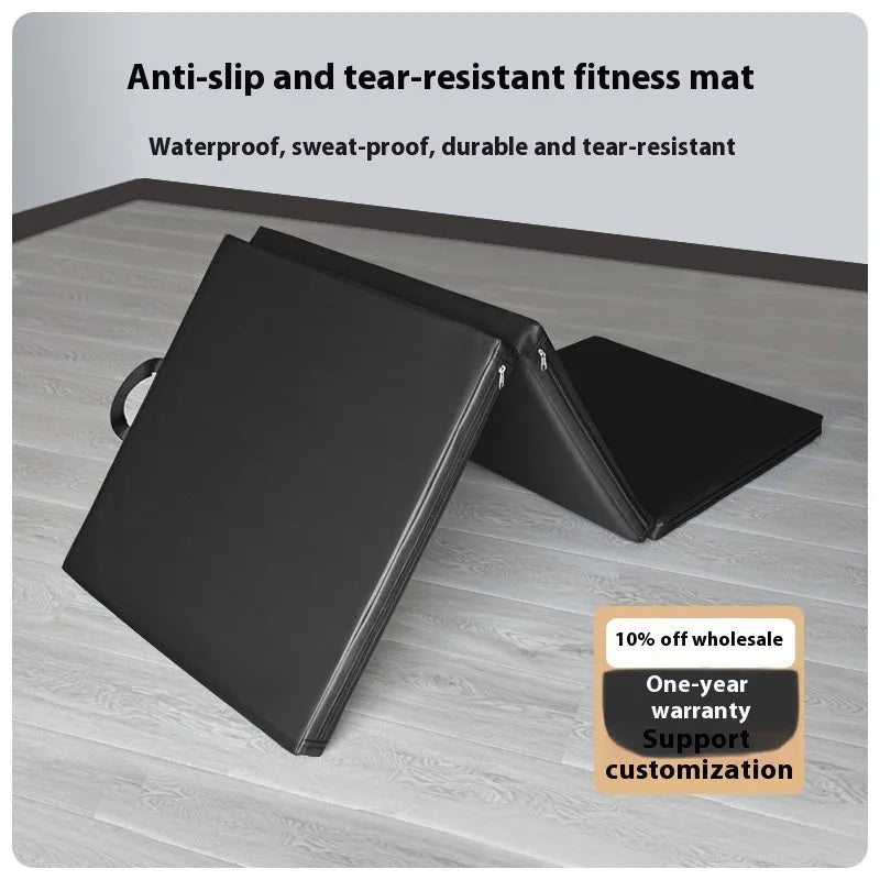 Three fold gymnastic mat 180x60cm non-slip thick yoga exercise mat for home sit-ups black