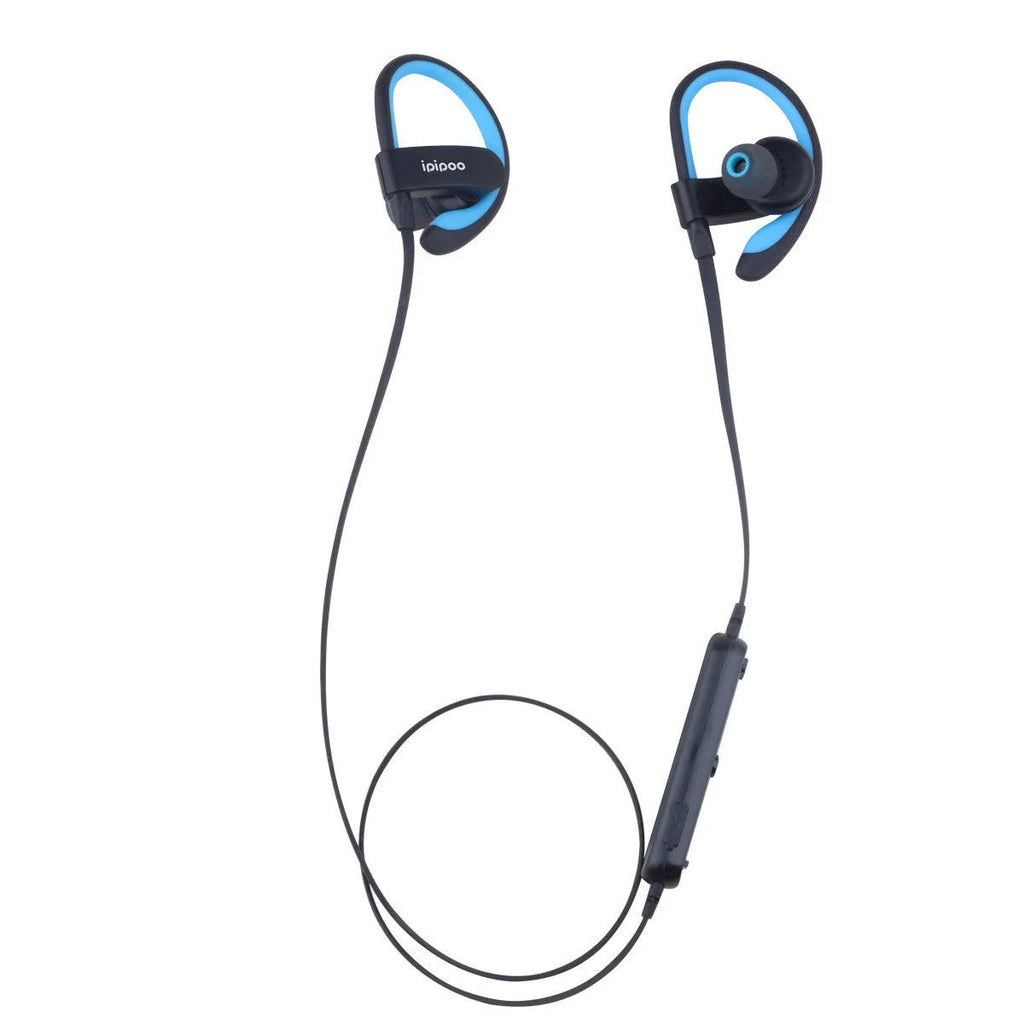 Wireless sports headphones in blue, grey, red, or yellow colours with earplug design.