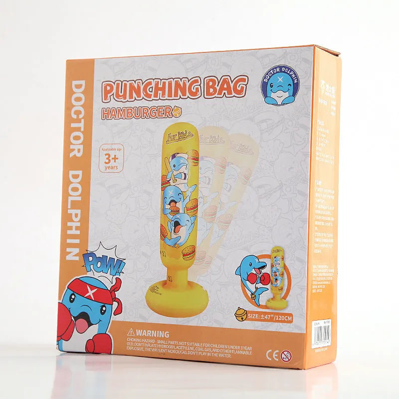 Yellow hamburger pattern inflatable boxing column measuring 120cm tall