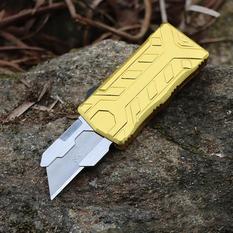 Alloy Outdoor A folding knife with SK5 alloy blade, 135mm full length, shown in a colour variant with removable blade