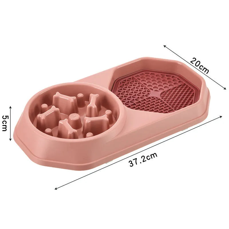 Blue slow feeder dog bowl with maze pattern and non-slip pads for small medium dogs