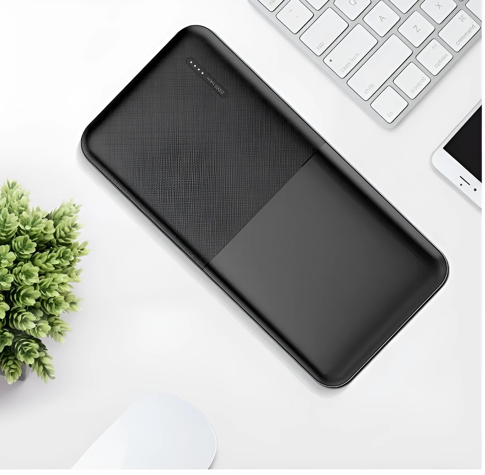 20000 mAh capacity power bank with multiple USB ports in black and white colour options