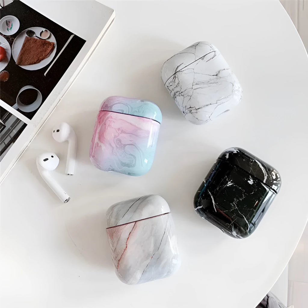 White crack marble pattern hard PC protective case for Apple AirPods charging box.