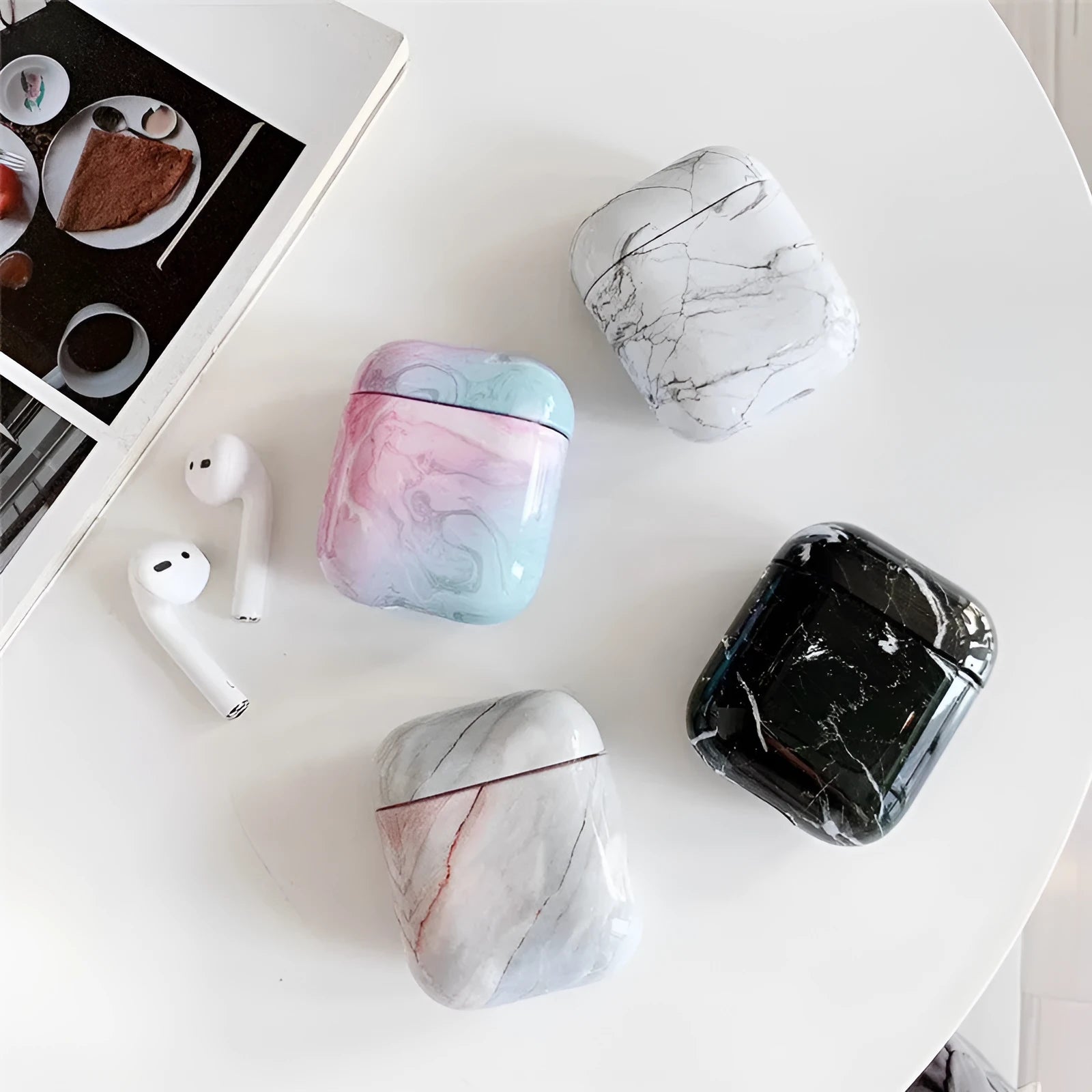 White crack marble pattern hard PC protective case for Apple AirPods charging box.