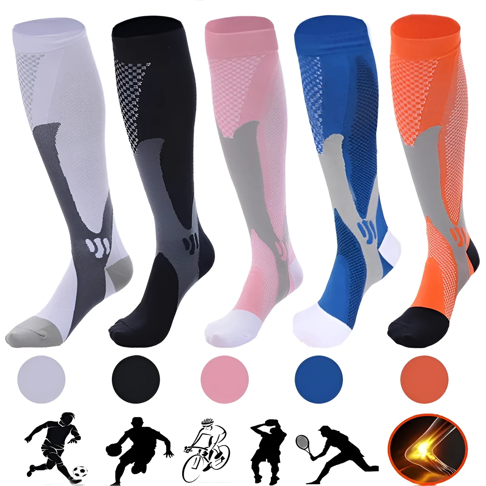 Graduated compression socks for men and women in athletic fit with circulatory support