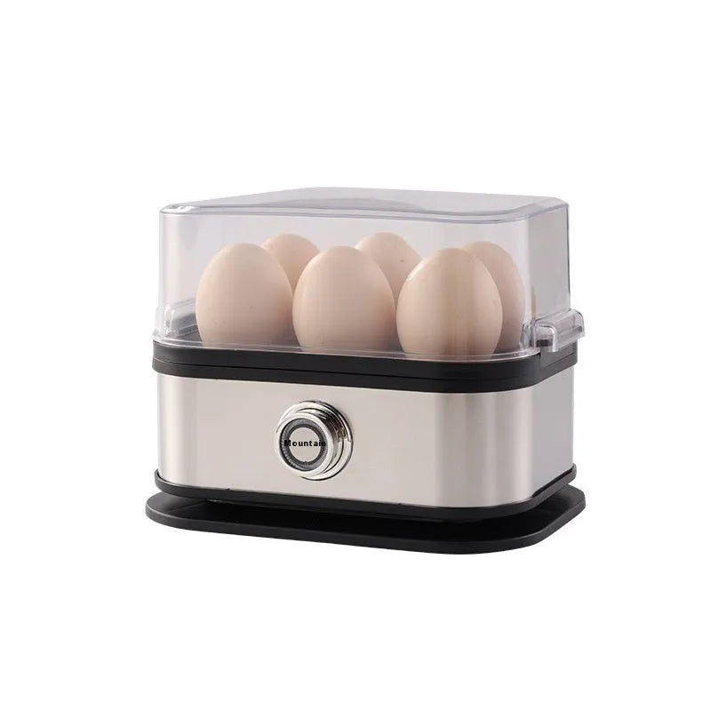 Black stainless steel portable egg boiler with car adapter plug for travel cooking